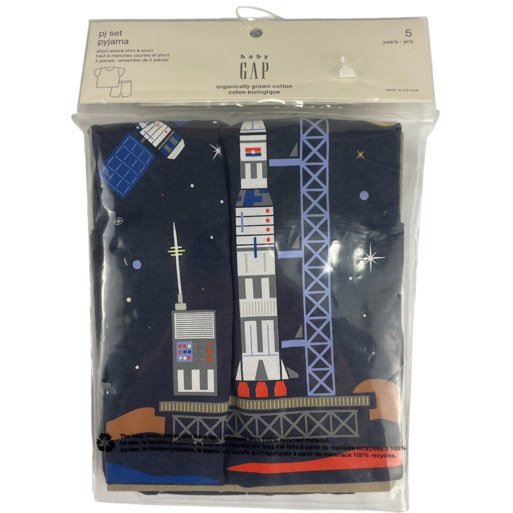 Baby Gap Kids Space Rocket 2 Piece Short Organic Cotton Pajama Set Size 5 NWT